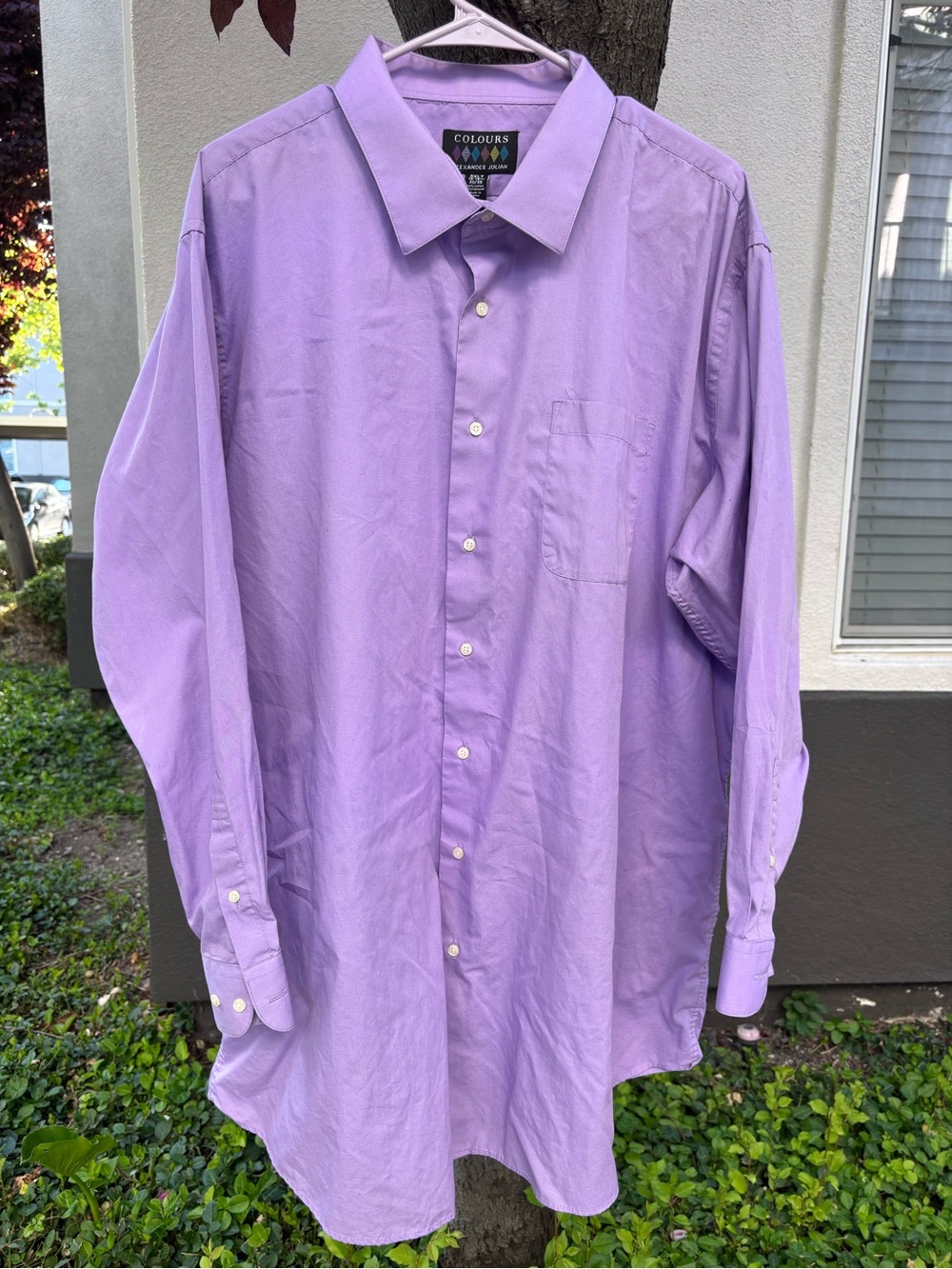 Colours by Alexander Julian 3XLT Dress Shirt Purple Lavender Big & Tall 19 35/36